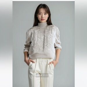 Zara Wool blend Chunky Cable Knit Turtleneck Sweater Women’s Size Small